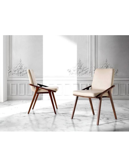 SILLA de diseño WALL, POLIPIEL taupe, NOGAL