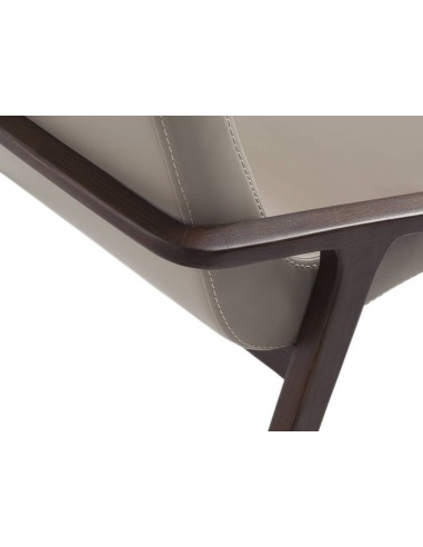 Cadeira de design de parede, taupe de couro, nogueira