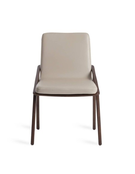 SILLA de diseño WALL, POLIPIEL taupe, NOGAL