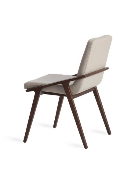 Cadeira de design de parede, taupe de couro, nogueira