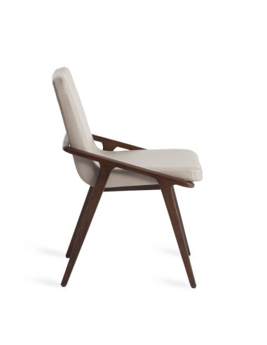 Cadeira de design de parede, taupe de couro, nogueira