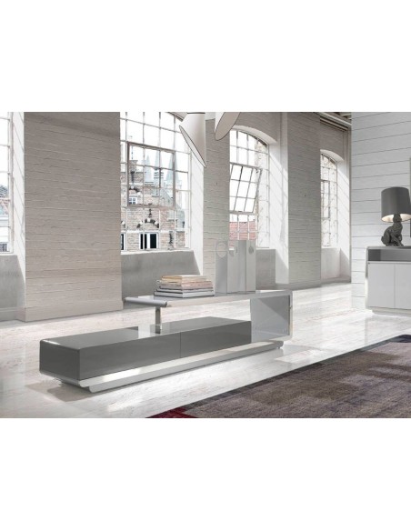 Armário TV Senjutsu 200x40, branco e aço CROMADO