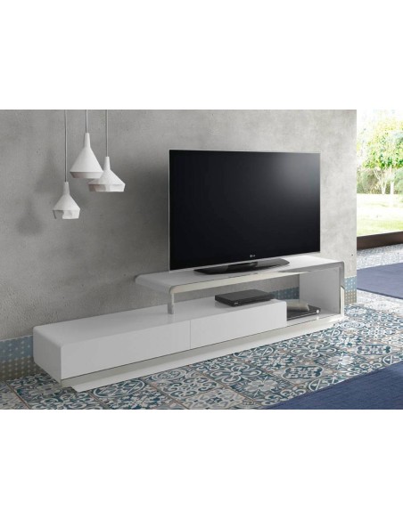 Armário TV Senjutsu 200x40, branco e aço CROMADO