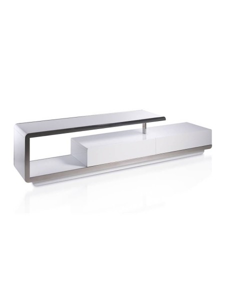 Armário TV Senjutsu 200x40, branco e aço CROMADO