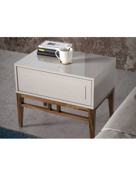 Mesa de cabeceira SOTO 50x40, madeira cinza e nogueira