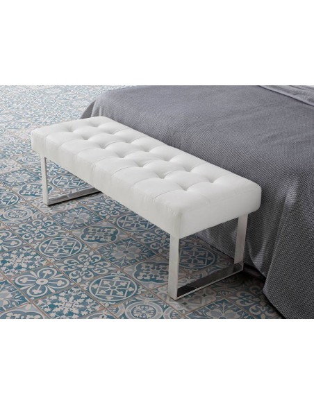 BANQUETA pé de CAMA MATI 120X45, couro sintético branco, aço BANQUETA pé de CAMA MATI 120X45, couro sintético branco, aço