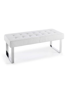 BANQUETA PIÉ DE CAMA MATI 120x45, POLIPIEL blanca, ACERO