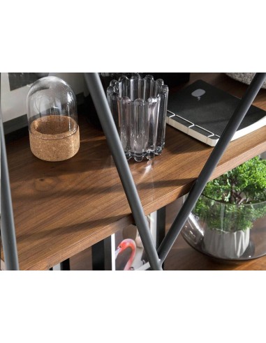 ESTANTERÍA CAGE 180x120, ACERO NEGRO Y NOGAL