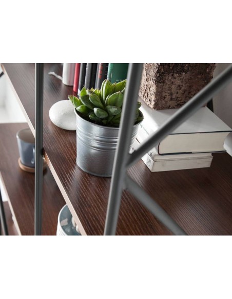 ESTANTERÍA CAGE 180x120, ACERO NEGRO Y NOGAL