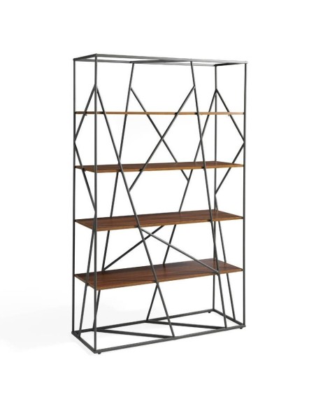 ESTANTERÍA CAGE 180x120, ACERO NEGRO Y NOGAL