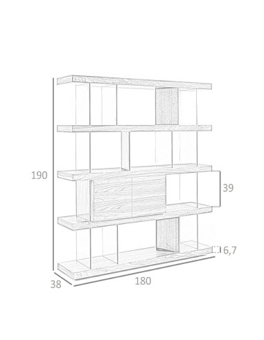 Estante de design Império 180X190, NOGUEIRA E vidro