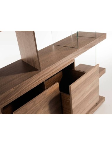 Estante de design Império 180X190, NOGUEIRA E vidro