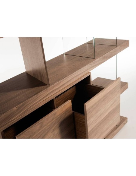 Estante de design Império 180X190, NOGUEIRA E vidro