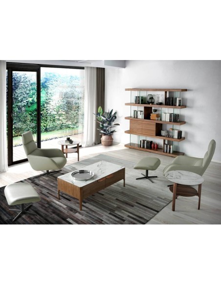 Estante de design Império 180X190, NOGUEIRA E vidro