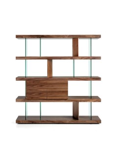 Estante de design Império 180X190, NOGUEIRA E vidro 2