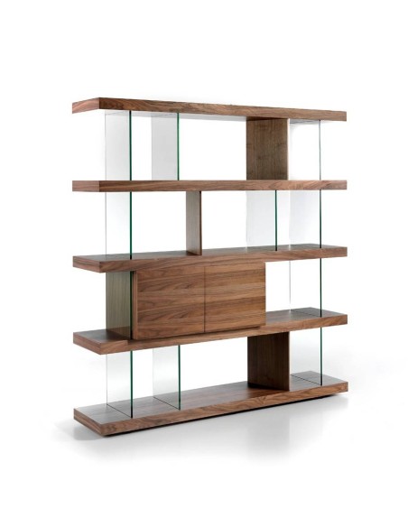 Estante de design Império 180X190, NOGUEIRA E vidro