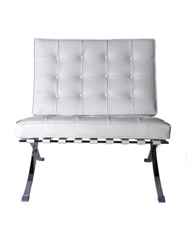Silla Barcelona Replica Piel Top Blanca, Van Der Rohe