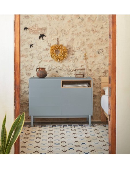 TEULAT confortável CORVO 120x40, 7 gavetas, cinza pérola