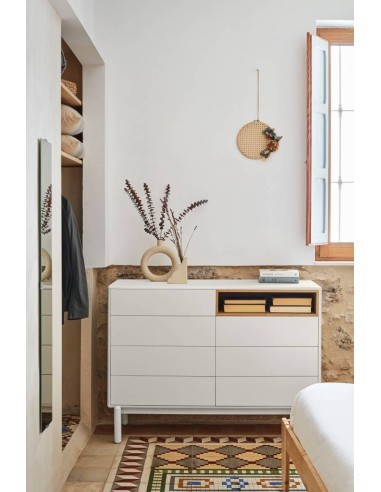 TEULAT CÓMODA CORVO 120x40, 7 CAJONES, CREMA