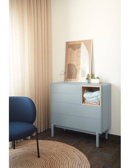 TEULAT COMODA CORVO 90x40, 4 gavetas, cinza pérola