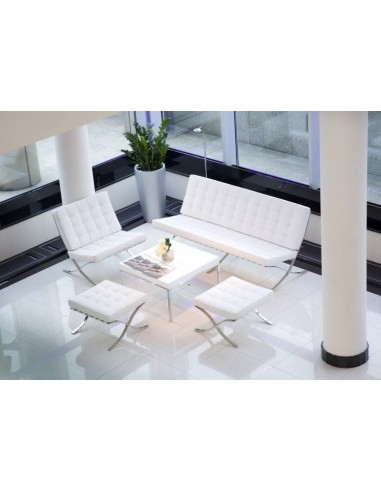 Silla Barcelona Replica Piel Top Blanca, Van Der Rohe