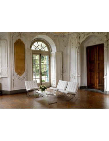 Silla Barcelona Replica Piel Top Blanca, Van Der Rohe