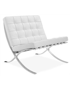 Silla Barcelona Replica Piel Top Blanca, Van Der Rohe