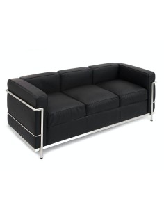 Sofá 3 LC inspirado em Le Corbusier, similpele preta