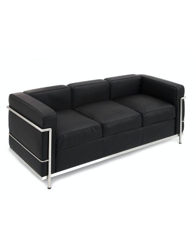 Sofá 3 LC Inspirado en Le Corbusier, similpiel Negro