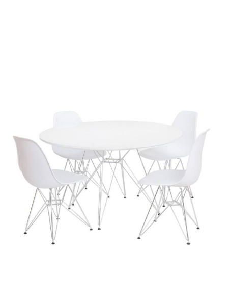 Mesa comedor TOWER 100, patas varillas cromada, blanco