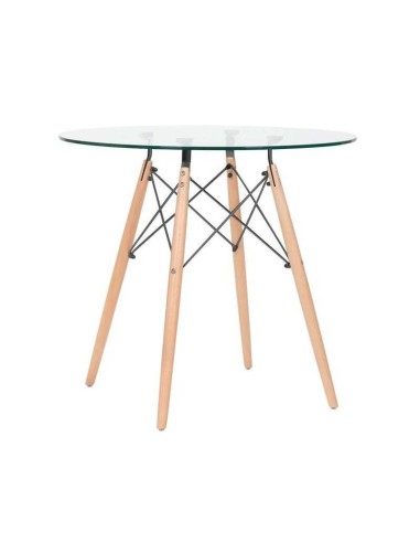 Mesa redonda de cristal TOW 100, patas madera