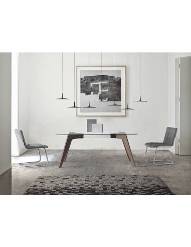 Angel Cerdá 1031, Mesa de jantar de design 160x95, vidro, nogueira