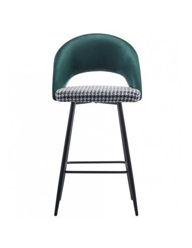 Banquinho CLEO, metal, estofado verde com Houndstooth.