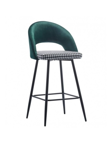 Banquinho CLEO, metal, estofado verde com Houndstooth.