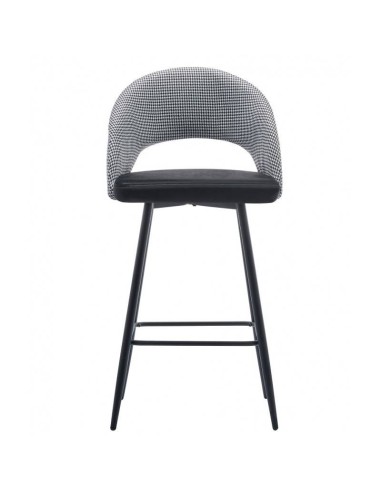 Banquinho CLEO, metal, estofado Houndstooth com preto.