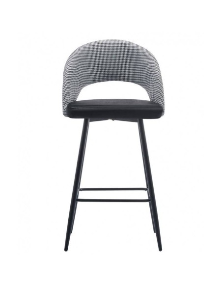 Taburete CLEO, metal, tapizado pata de gallo con negro.