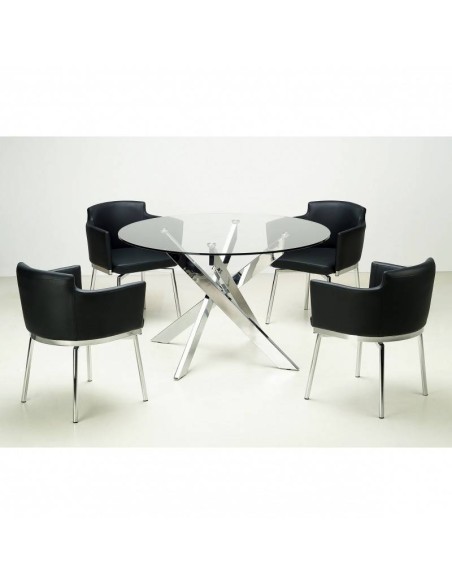 Tabela CHANTAL 100, cromada, vidro, 100 cms diâmetro.