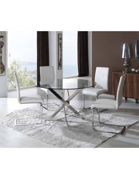 Tabela CHANTAL 100, cromada, vidro, 100 cms diâmetro.