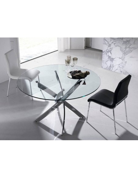Mesa Redonda maré 100, vidro, cromada