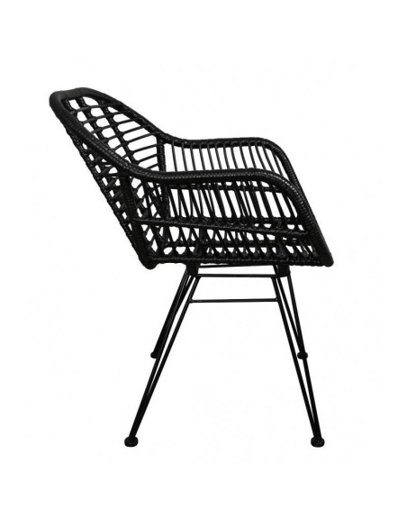 Silla con brazos TARTARA, metal, cojín, ratán negro.