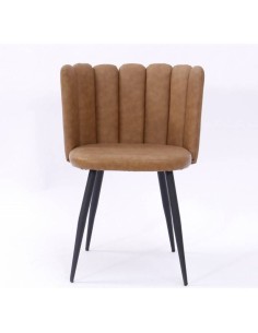 Silla de comedor de diseño RAMSÉS, metal, tapizado similpiel marrón claro. 2