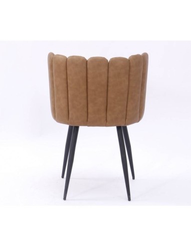 Silla de comedor de diseño RAMSÉS, metal, tapizado similpiel marrón claro.