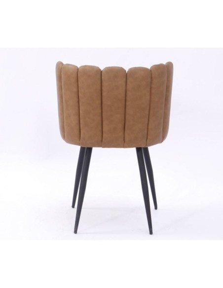 Silla de comedor de diseño RAMSÉS, metal, tapizado similpiel marrón claro.