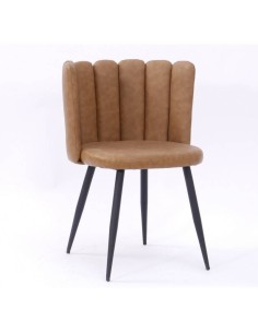 Silla de comedor de diseño RAMSÉS, metal, tapizado similpiel marrón claro.