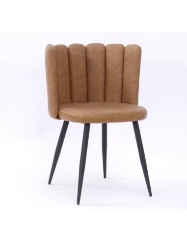 Cadeira de jantar de design RAMSÉS, metal, estofado similpele marrom claro.