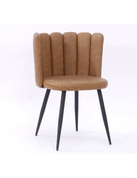 Silla de comedor de diseño RAMSÉS, metal, tapizado similpiel marrón claro.