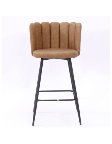 Taburete RAMSES, metal, tapizado similpiel marrón claro.