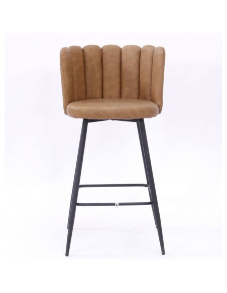 Tamborete RAMSES, metal, estofado simipele marrom claro.