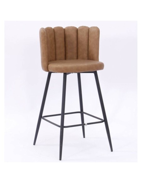Tamborete RAMSES, metal, estofado simipele marrom claro.