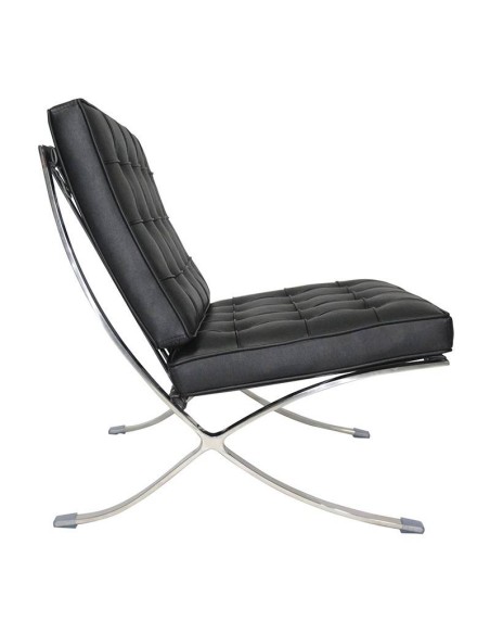 Cadeira Barcelona Pele Top Preta, Inspirada Ludwig Mies Van Der Rohe